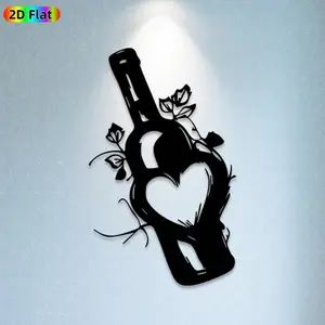 1pc Wine Bottle & Heart Metal Wall Art, Romantic Wine Bottle Statue Mural, Ideal Gift for Valentine's Day, Wedding Anniversary, Weather-Resistant Metal Wall Decor Wall Sculptures, Perfect for Kitchen Wall & Garden Fence Wine Enthusiasts