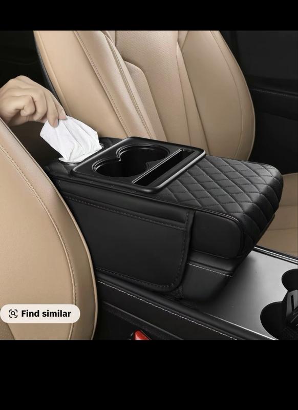 Car Center Console Armrest  Pillow ,  2 Side Storage Bag Cup & Phone Holder, Auto Armrest , Universal Fit ,Memory Foam Leather 4 in 1 Vehicle Arm Rest Cover with Tissue Box,Pink holfer console storage box  pillow  cushion