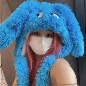 Oversized Puppy Hat with Eye Photo Props New Year Thick Winter Hat Adults Kids Furry Puppy Ears Y2K Photo Props