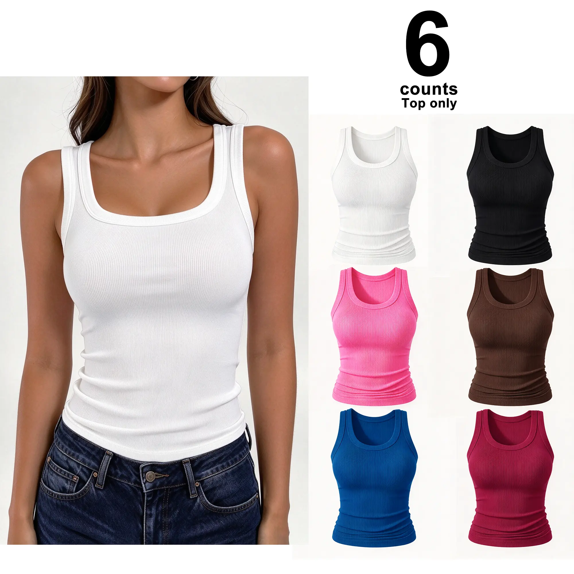 【New Arrival Deal】【Fast Shipping】Women's Sleeveless Scoop Neck Ribbed Fitted Tank Top, 2026 Summer Basic Slim Cute Casual Top, 90% Polyester 10% Spandex, Business Wear Compatible, Do Not Bleach