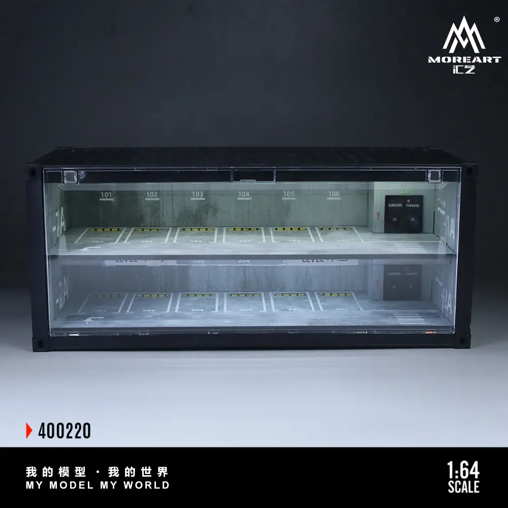 Diorama 1/64 Scale Diecast Garage Model LED Lighting City Parking Lot Model Repair Workshop Container Garage Scene Display Model Collection Gift Toy