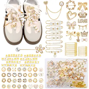Auliand Y2K Junk Charms Kit 132PCS, Cute Pins, Pearls & Bows for Socks & Sneakers