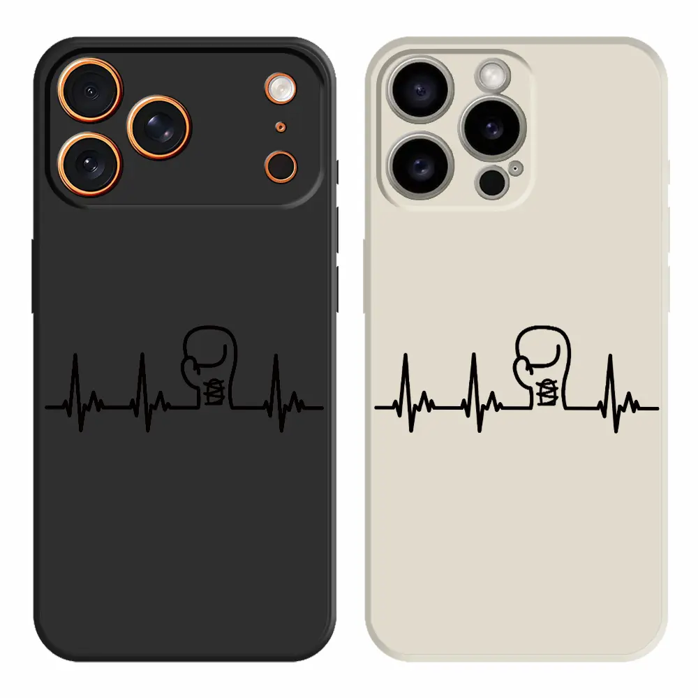 Simple Heartbeat and Boxing Pattern Phone Cases For iPhone 17 Pro Max 17Air 16 Plus 16e 15 14 13 12 11 Shockproof TPU Soft Liquid Silicone Casing Cover With Lanyard Button