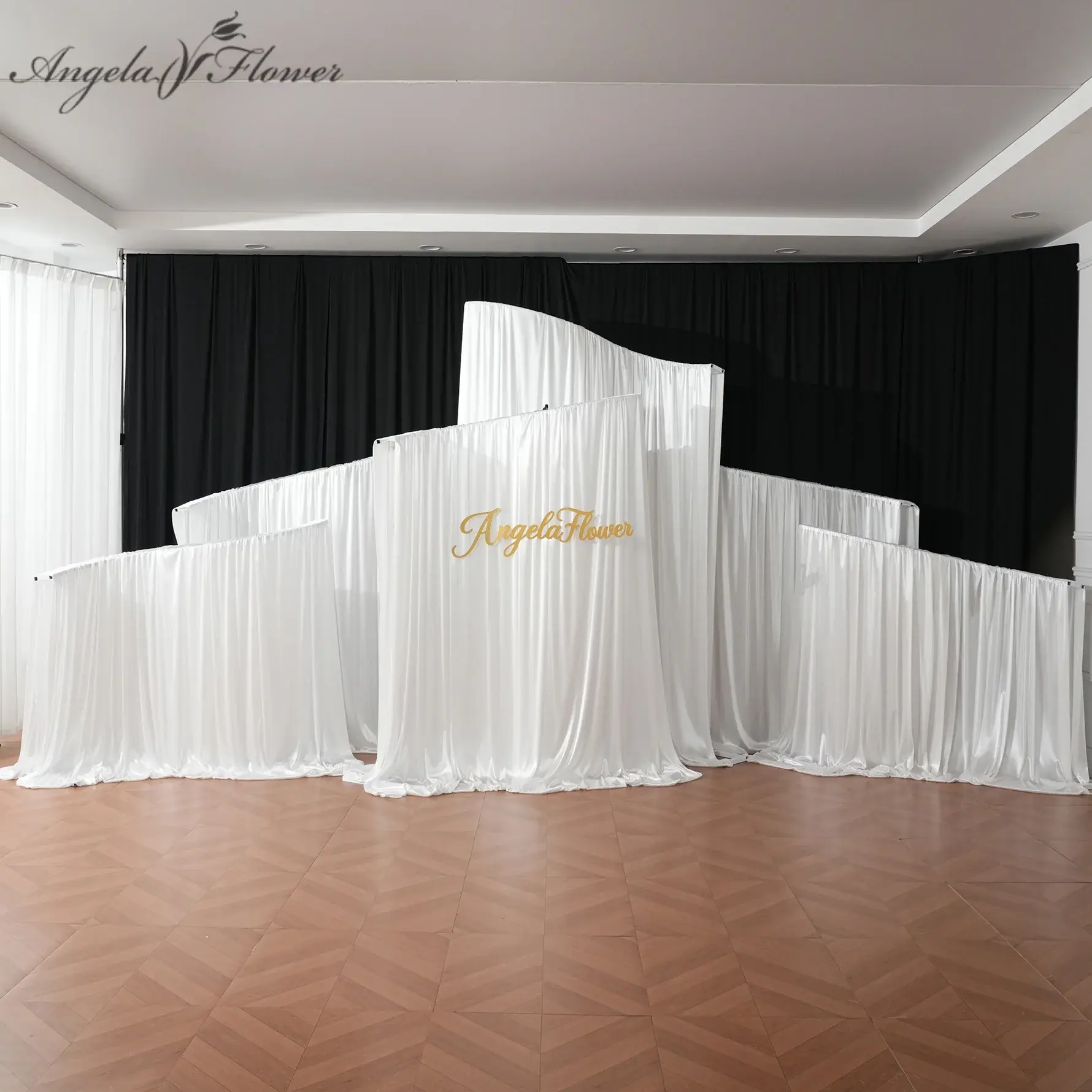 A9176 White Adjustable Double-Pole Metal Wave-Shape Arch Photo Set, Wedding Backdrop Event Decor Flower Stand with White Cloth