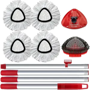 4 Pack Spin Mop Head Compatible with O Cedar EasyWring 1 Tank Microfiber, 30-58" Handle, Mop Base and Scrub Brush Combo Set