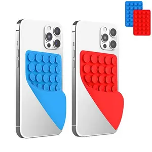 Silicone Phone Sticky Grip Suction Mount for iPhone & Android Hands-Free Selfie Video Mirror Holder Blue Red Pack of Two
