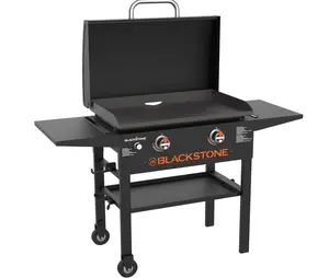 BLACKSTONE 1883 Original 28” Griddle with Integrated Protective Hood and Counter Height Side Shelves, Powder Coated Steel, Black