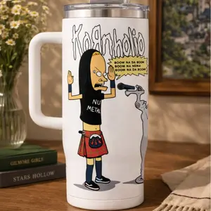 K0rnh0li00 Boom Da Boom 40OZ  Tumbler With Handle & Straw, Stainless Steel Travel Mug For Nu-Metal Fans Metalheads Dark Aesthetic Merch Gift