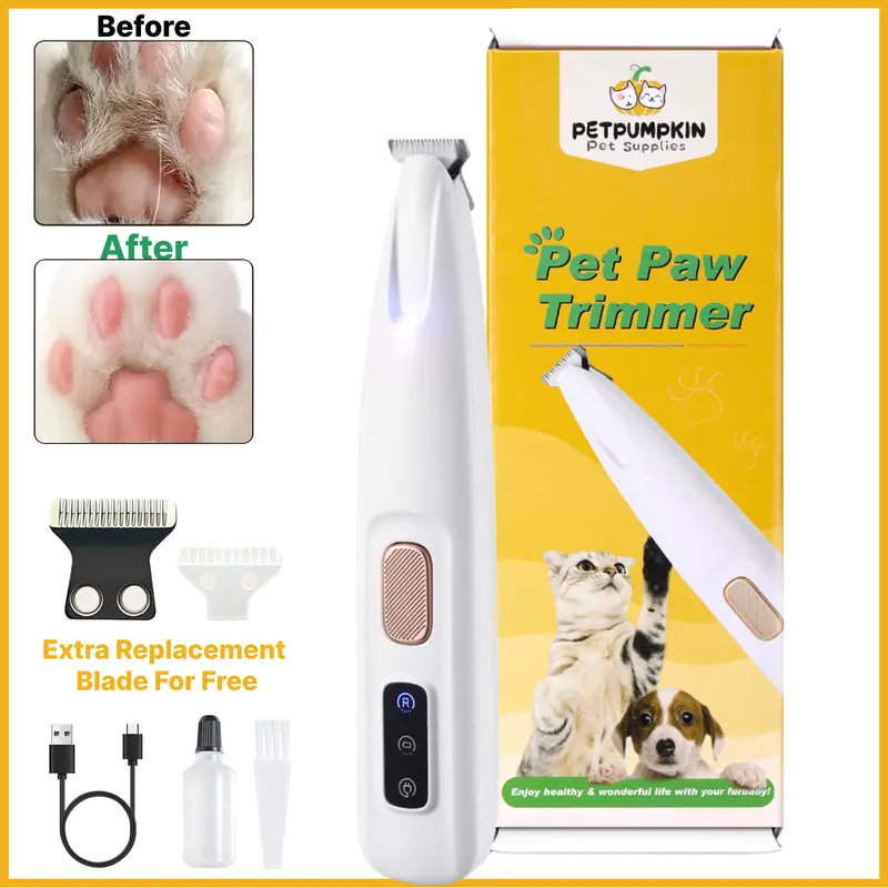 2025 New Pet Paw Trimmer Waterproof Rechargeable Pet Shaver with LED Light, Multifunctional Pet Hair Clippers for Paws Eyes Ears Face Rump