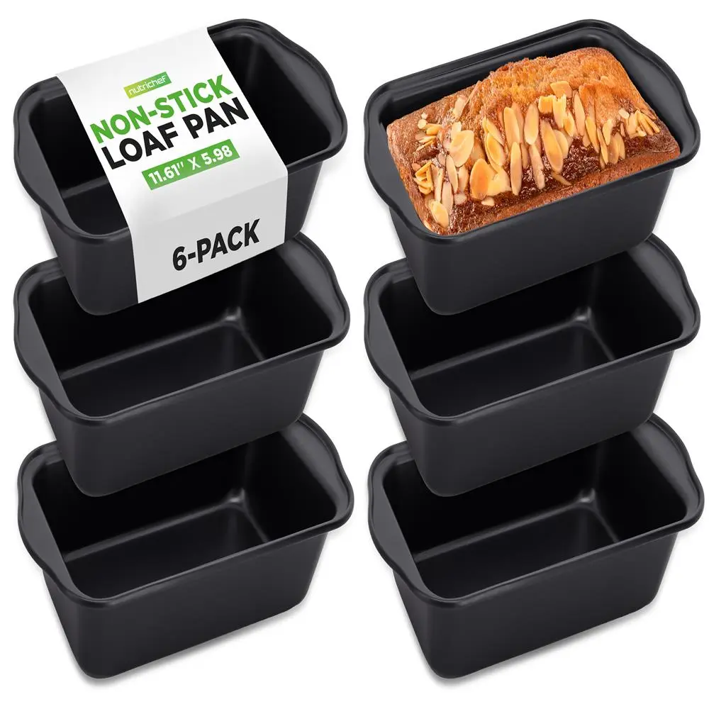 Loaf Pans Set of 6 – Non-Stick Carbon Steel Baking Pans - Oven Safe up to 450°F - Dishwasher-Safe Kitchen Bakeware - Perfect for Cakes, Bread, Loaves & Pastry Prep - Kitchen Cooking Accessory