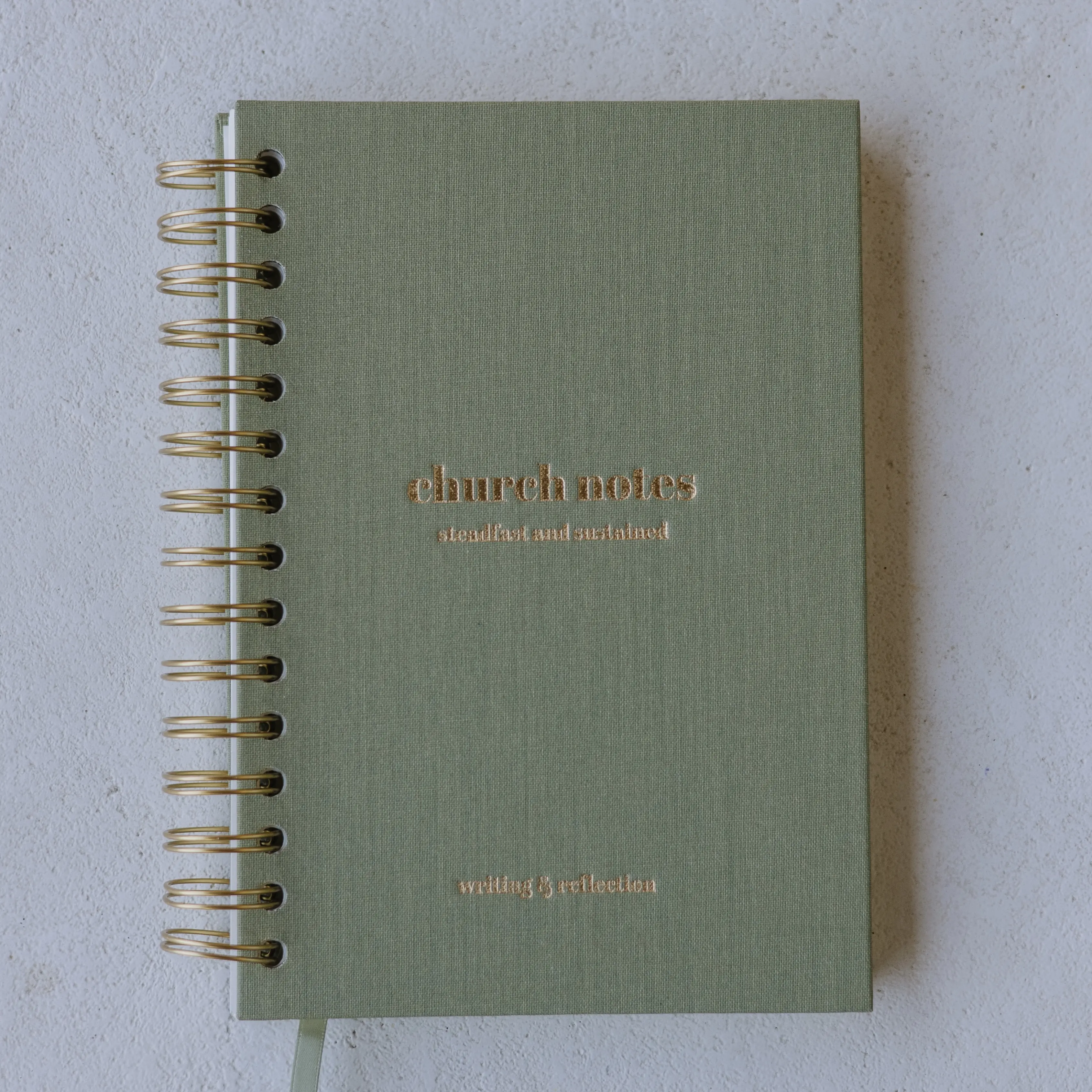 Steadfast and Sustained Church Notes Journal - Portable Spiral Coil Notebook with Ruled Thick Paper, Sage Linen Cover, for Bible Study Verse Writing, Sermon Key Points Application