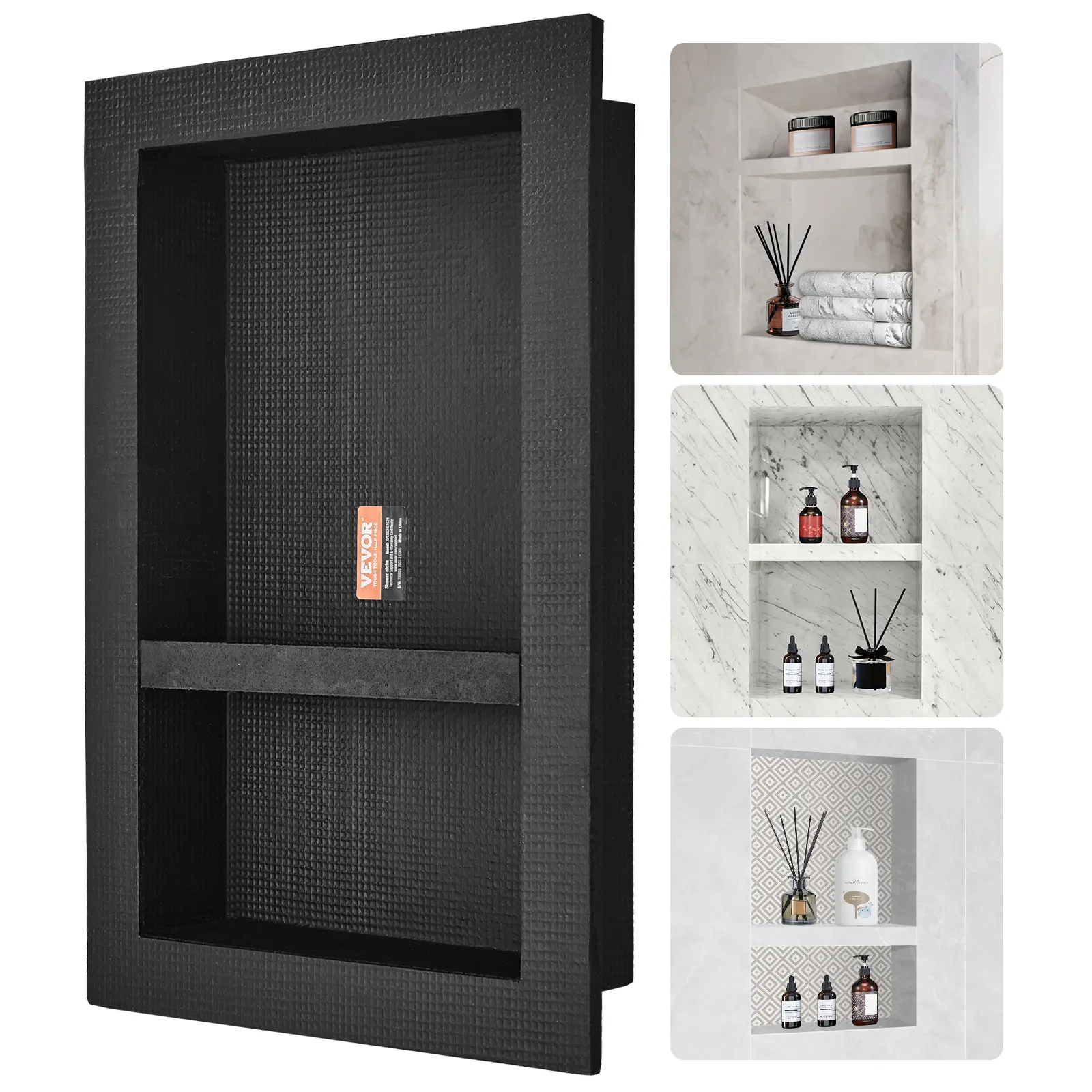 【summerfinds】VEVOR Shower Niche Ready for Tile 16" x 24", Double Shelf Organizer, Square Corners Wall-inserted Niche Recessed, Sealed Protection Modern Soap Storage Niche for Shower Bathroom, Black Racks Waterproof