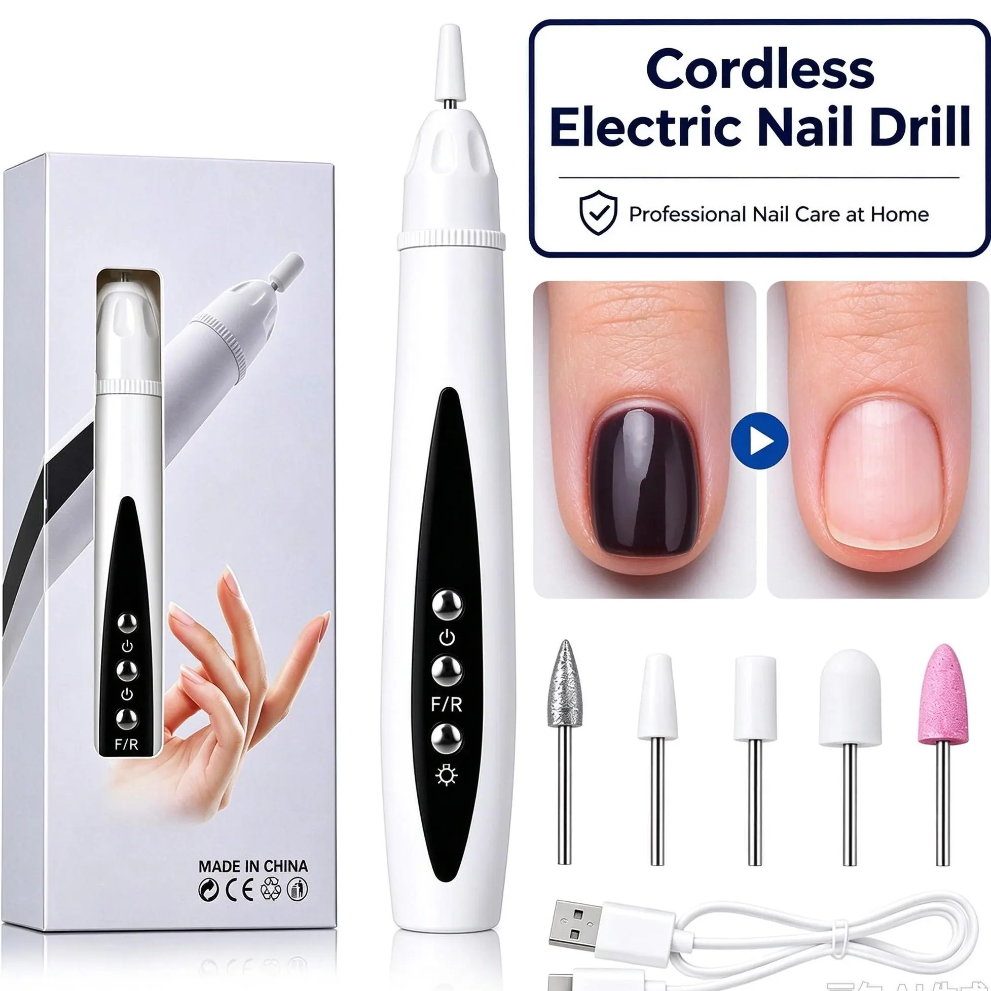 Rechargeable Cordless Electric File - DIY Manicure & Pedicure Polishing Tool for Thick Nails, Lightweight Portable Grinder