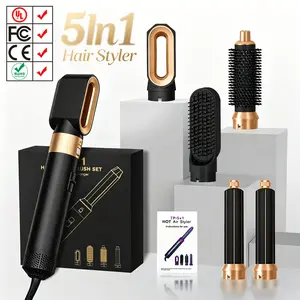 Free Ship 5 In 1 Hair Styler with Air Flow Set Automatic Hair Curler Hair Straightener Hair Dryer Hot Brush Kit Women's Hair Beauty Home Use Hair Blower with Leakage Protection