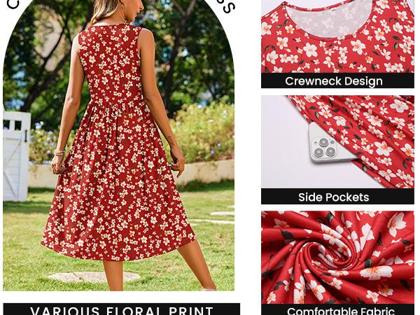 Women's Summer Tank Midi Dress with Pockets Sleeveless A-Line Dress Casual Floral T-Shirt Dress Flowy Beach Sundress Women's Summer Tank Midi Dress with Pockets Sleeveless A-Line Dress Casual Floral T-Shirt Dress Flowy Beach Sundress