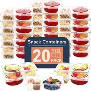 20 Sets Reusable Snack Containers with Lids, BPA-Free Double Compartment Condiment Storage, Leakproof Dipping Cups for Meal Prep, Portion Control, Travel & Outdoor Use (20)