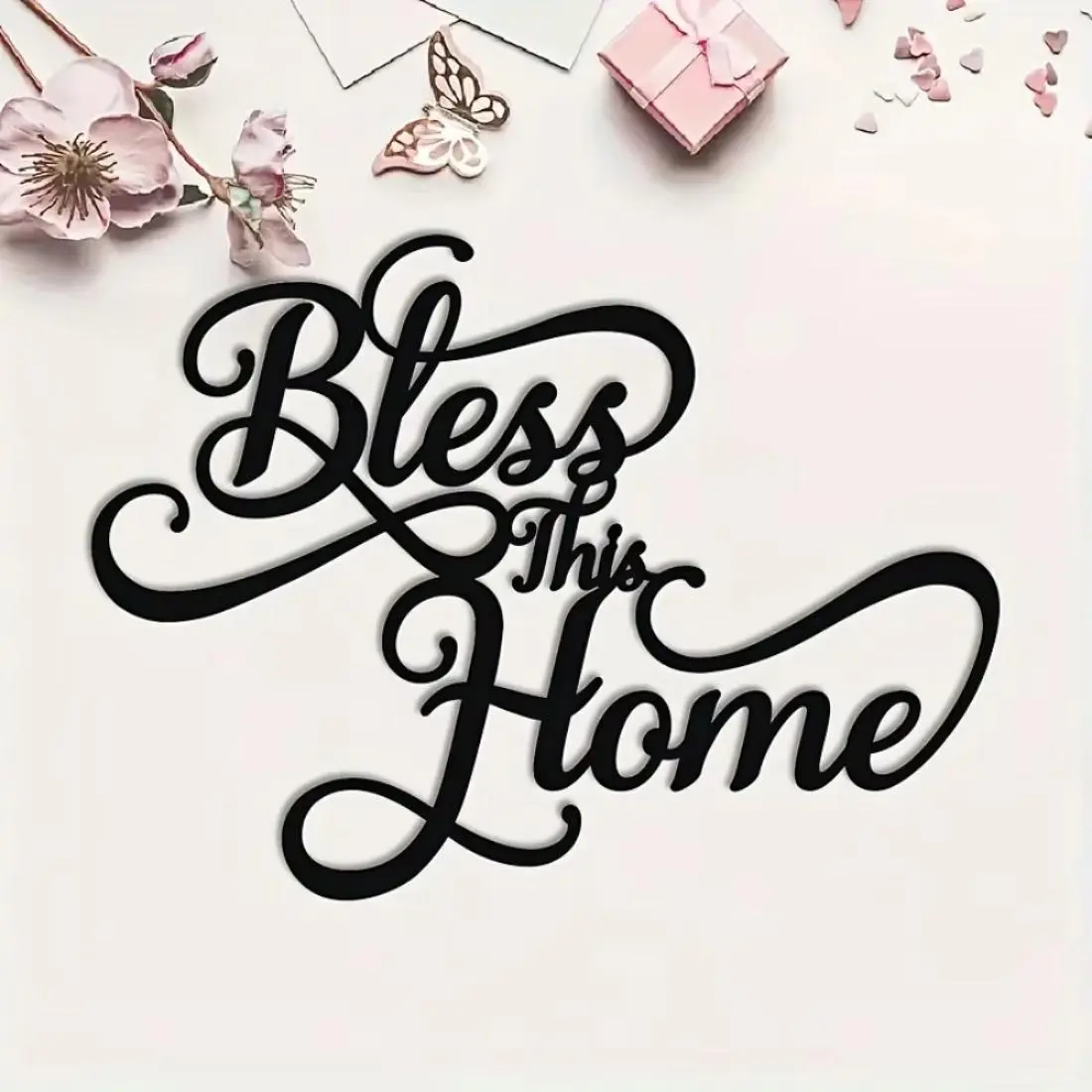 Black Metal Wall Art, Blessing The Home Letter Pattern Wall Decor, Unique Wall Signage Design for Entrance and Living Room, Welcome Sign, Artistic Home Decor, Home Decor Gifts, Welcome Home Decorations