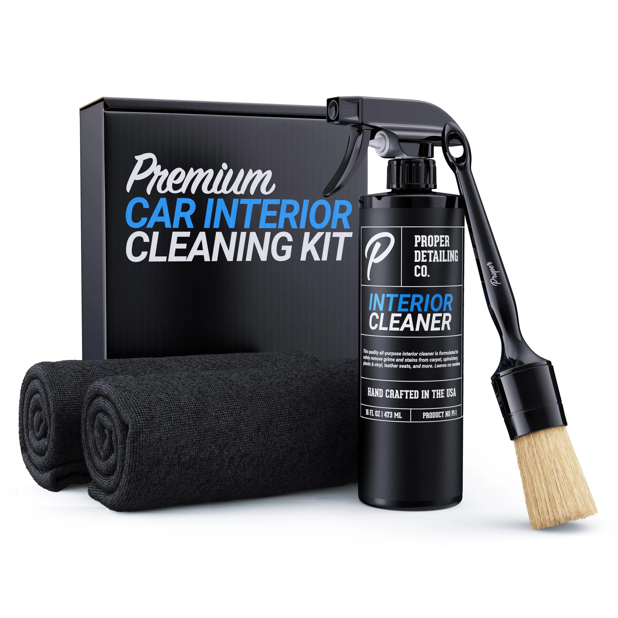 Car Interior Cleaning Kit with 16 oz Interior Cleaner, Premium Detail Brush & 2 Microfiber Towels for Professional Results
