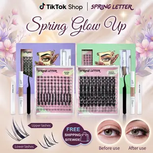 DIY Lash Cluster Kit – Fluffy & Dense Curled Lashes, Multiple Lengths, Full Set with Bond, Seal & Tweezers Waterproof and Glue Fox Eye Eyelashes