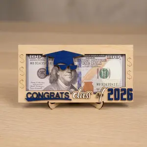 Graduation 2026 Money Holder Gift – Wooden Cash Envelope Box for Class of 2026, Perfect Gift for High School & College Graduates