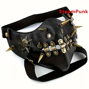 Unisex Steampunk PU Leather Face Mask, Adjustable Straps, Comfortable Fit - Fashion Accessory for Halloween Parties, Locomotive Events, Accessories