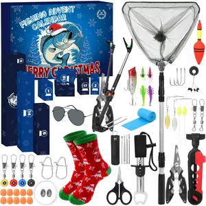 Fishing Advent Calendar 2025 for Adult Men Teen Boys, 24 Days Christmas Countdown Surprise Gifts Fishing Tools and Lures for Fisher Husband Dad Boyfriend Grandpa, Including Fishnet, Lures, Lip Gripper