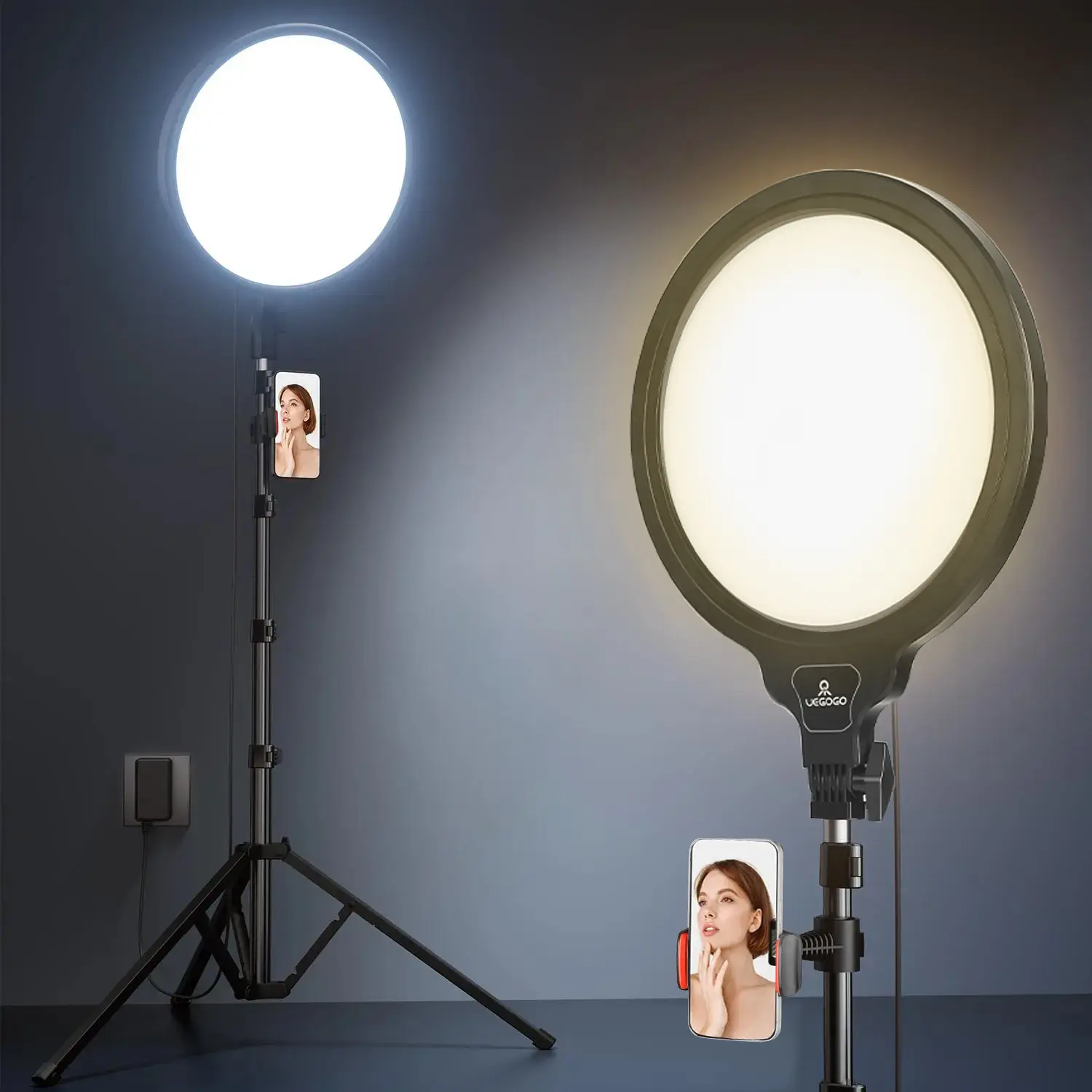 【BackToSchool】UEGOGO Ring Light with 63" Tripod Stand, 6500K Full-Screen Selfie Ring Light for Live Stream, YouTube, TikTok, Video Recording, Photography, Portable Ring Light Tripod for iPhone/Phone with Remote