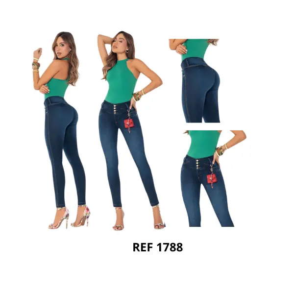 Women's 100% Original Colombian SEVEN7 Denim Jeans - High 4-Button Waistband, Push-Up Effect, Tummy Control, Fitted Stretch Fabrics, Slim Fit, Elegant Silhouette, Curves-Accentuating Women's Clothes Bottoms Womenswear Trouser