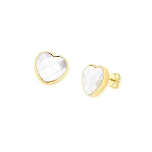 Mosaic Mother of Pearl Heart Stud Earrings – 18K Gold-Plated