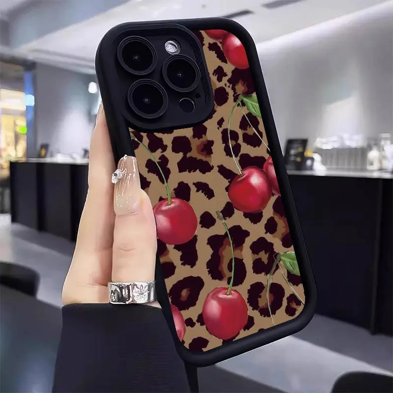 Cherry Pattern Phone Case, Shockproof Phone Protective Cover, Phone Accessory Compatible with iPhone 15 Pro Max 15 Pro 15 Plus 14 Pro 14 Pro Max, Casing