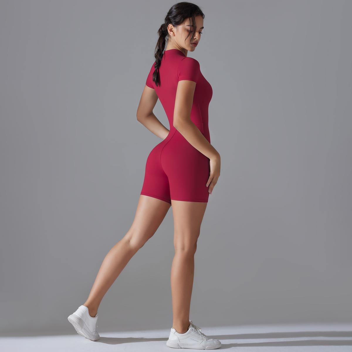 Soft Stretch Fabric Moisture-Wicking Quick-drying breathable Zipper short-sleeved shorts yoga jumpsuit dance fitness tight fitting jumpsuit workout Apparel for women Stretchable Activewear pilates gymgirls gym workout sets for women