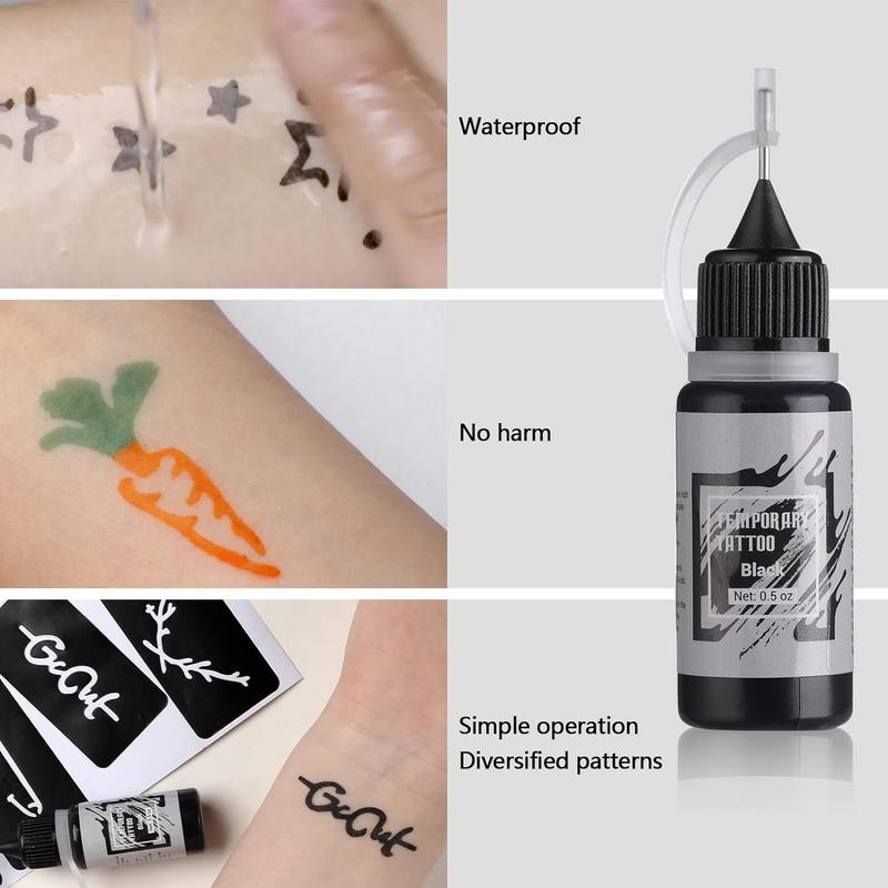 Temporary Tattoo Kit 10 Bottles Color Inks, 84 Pcs Stencils Kit for Body Paint DIY Tattoos Temp, 8 Colors DIY Fake Tattoo for Women Kids
