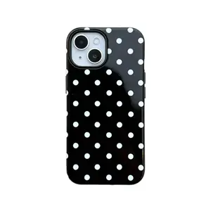 White polka dot dark color is suitable for Apple 14, 15, 16, 17 Folio 2-in-1, 17 Promax soft case, 16P large hole minimalist 11.