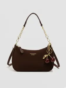 New Fashion Classic PU Waterproof, Casual Shoulder Bag, Crossbody Bag with Cherry Charm, Printed Design Metal Chain, Women's Handbag for Shopping, Commuting, Travel
