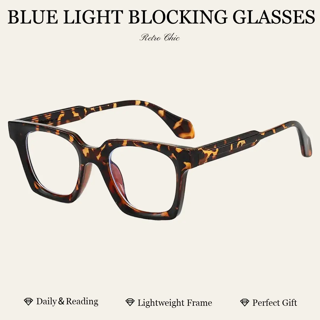Women's Vintage Square Anti Blue Light Glasses - Thick Frame Clear Lens PC Eyewear for Daily Use & Office