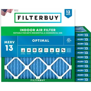 Filterbuy 12x12x1 Air Filter (12-Pack), Pleated MERV 13 Optimal Defense HVAC AC Furnace Air Filters (Actual Size: 11.75 x 11.75 x 0.75 Inches)
