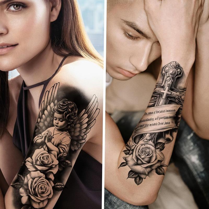 77 Sheets Christian Temporary Tattoo Adult Men Women Kids Religious Jesus Cross God Christ Catholic Realistic Half Sleeve Body Fake Tattoos Stickers