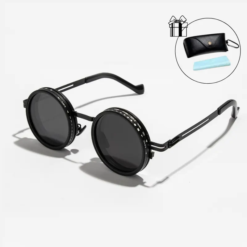 UV400 Rounded Polarized Glasses, Adjustable TintSunglasses,1-9 Gears Sunglasses, Beach Shady RaysFrames Sunglasses with ND Filter Lenses Anti-Glare, MenGifts, Gifts for Everyone  ,Fashionable Modern Trendy Sunglasses