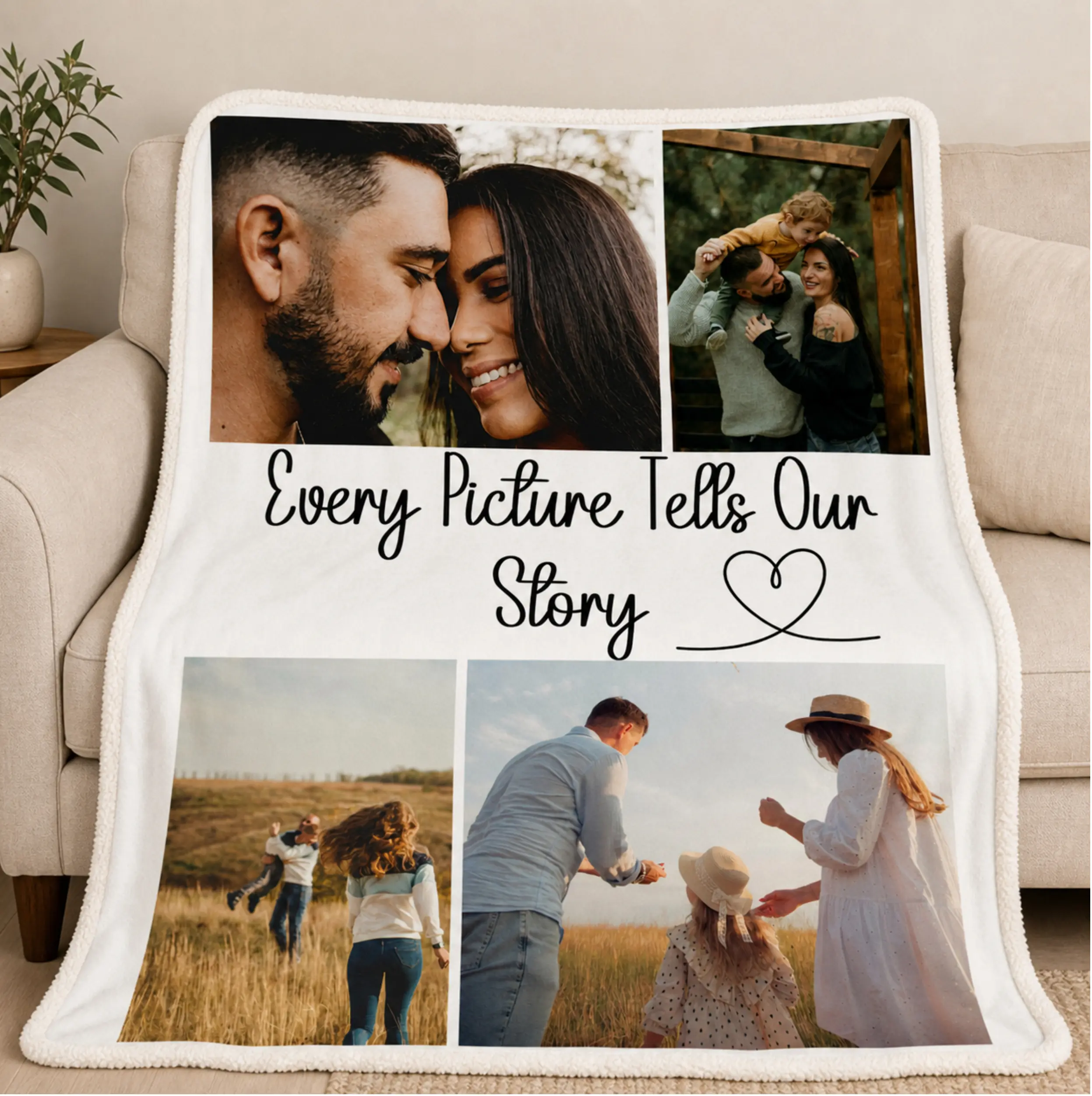 Personalized Photo Polaroid Style Velveteen Plush Blanket | Custom Names, Est. Date