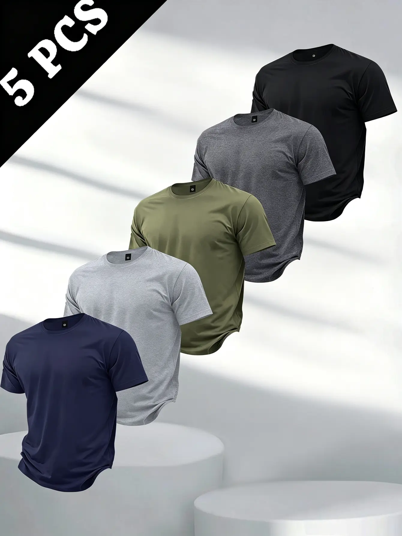 Men’s 5-piece set of stylish short-sleeve T-shirts featuring trendy American street style; suitable for various seasons. Men’s tops/apparel; sports T-shirts ideal for exercise; a great gift for a boyfriend; elegant long-length T-shirts. Gym Menswear
