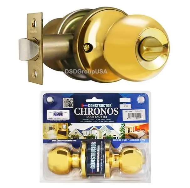 212 MAIN Constructor Chronos Privacy Door Lever Lock and Knob Handle Set - Polished Brass, Door Hardware