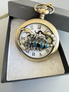 Scorpio Pocket Watch with Zodiac Scorpion Design Roman Numerals Brass Material Chain Brand New in Box for Astrology Enthusiasts