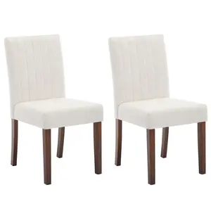 Garvee Parsons Set of 2 Upholstered Fabric Dining Chairs with Wooden Legs and Padded Seats, Beige Vertical Stripe Design, Ideal for Kitchen and Living Room Furniture