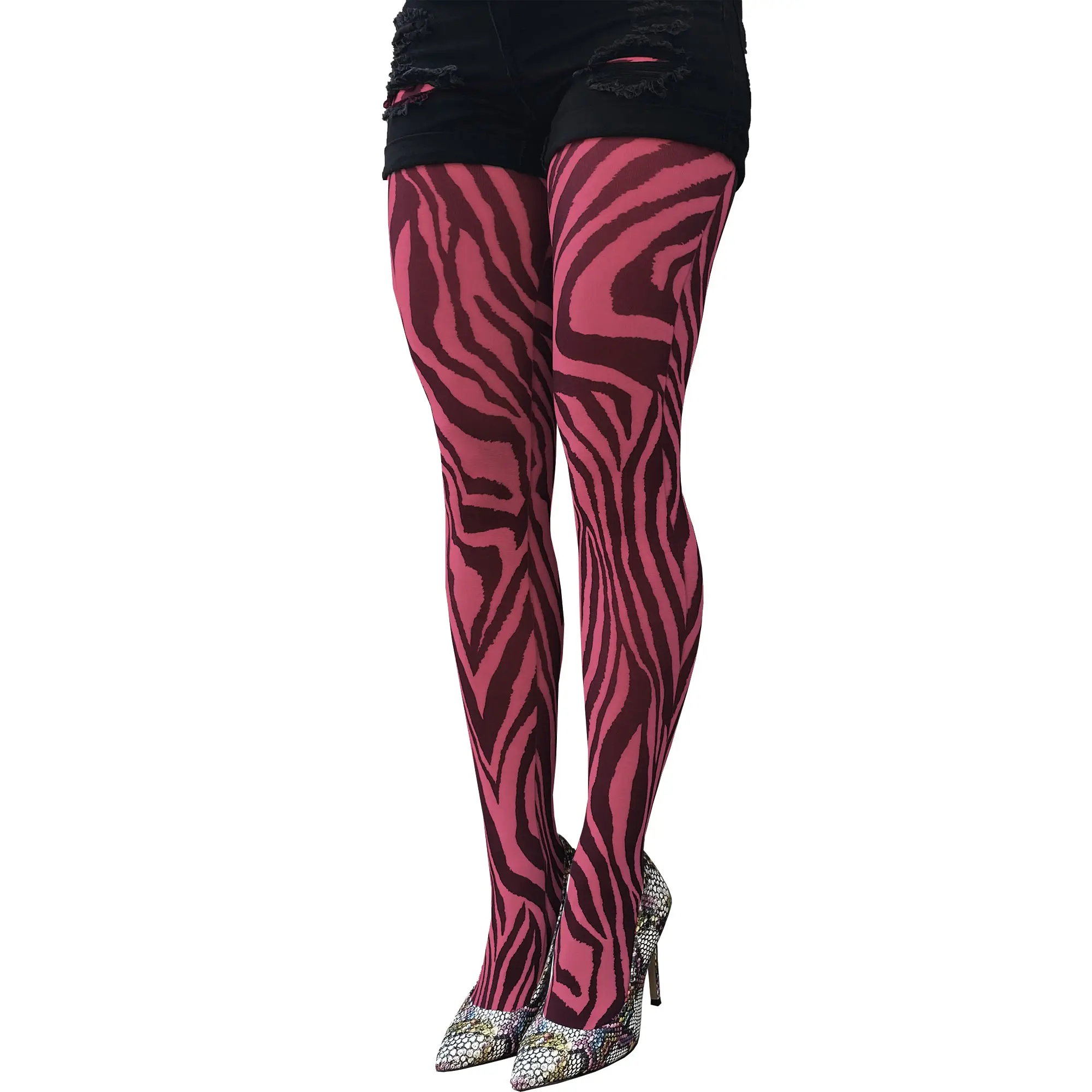 Pink Zebra Patterned Tights For Women