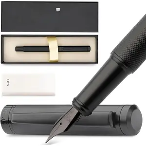 Luxury Fountain Pen Set-[Black] Fountain  for Writing - Smooth Extra Fine Nib - Includes Refillable Ink Converter, 5 Ink Cartridges [Black & Blue],  Box - Elegant Calligraphy