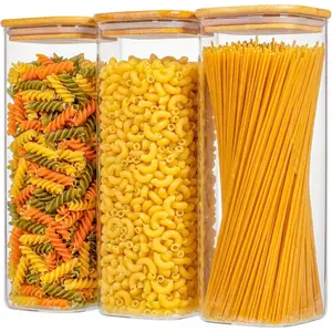3-Pack 2.2Qt Square Glass Spaghetti Jars with  , Tall  Storage Containers for Pantry Organization, Elegant Kitchen Storage Canister for Pasta, Penne, Macaroni, Lasagna, Fusilli