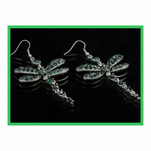 Absolutely Stunning Emerald Green Rhinestone Dragonfly Earrings Silver Tone Dangle Hypoallergenic Hooks Nickel and Lead Free Sparkles