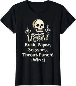 Rock, Paper Scissors Throat Punch I Win Funny Skeleton Meme Vintage Graphic Tees Menswear Casual Cotton Streetwear T Shirts for Women Unisex