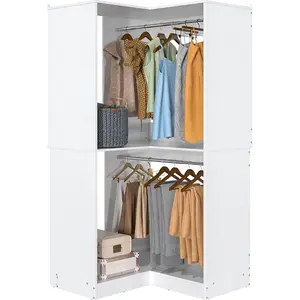Aheaplus Corner Closet System, 32 Inches Wide Wood Corner Unit with 2 Hanging Rods and All Hardware Kits, 3-Tier 80'' Height Corner Wood Closet Tower