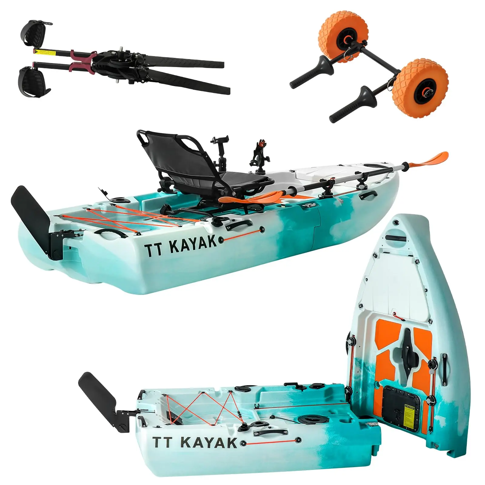 Modular Fishing Kayak with Cart & Paddle, 573 lbs Capacity, 110" Sit-on-Top Kayak, 360° Swivel Seat, 2-Piece Portable Design Fits SUV/Pickup/Van, for Ocean, Lake & River